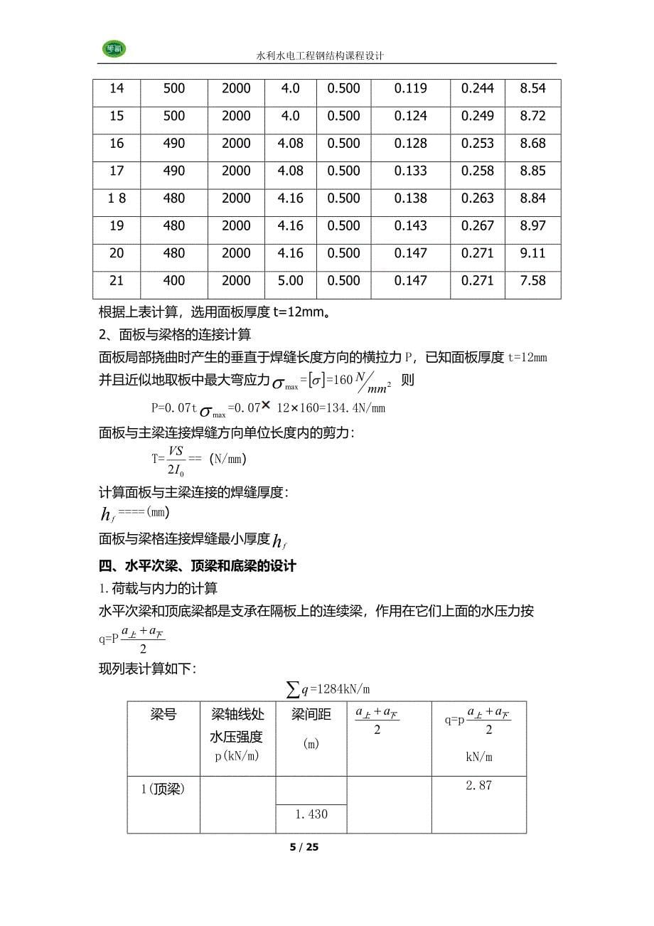 水工钢结构露顶式平面钢闸门设计计算书例子._第5页