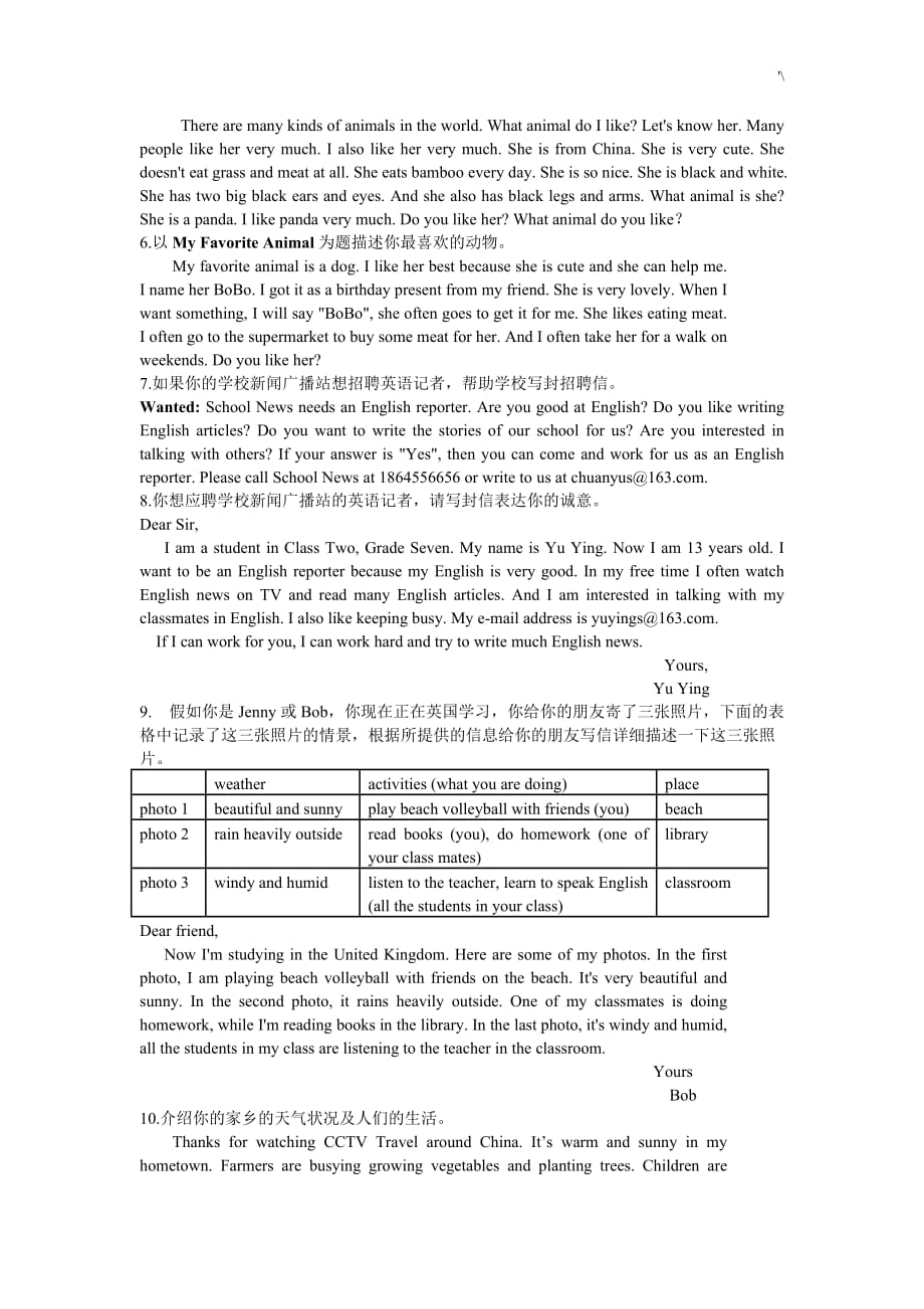 人教出版新目标七年级英语作文资料_第4页