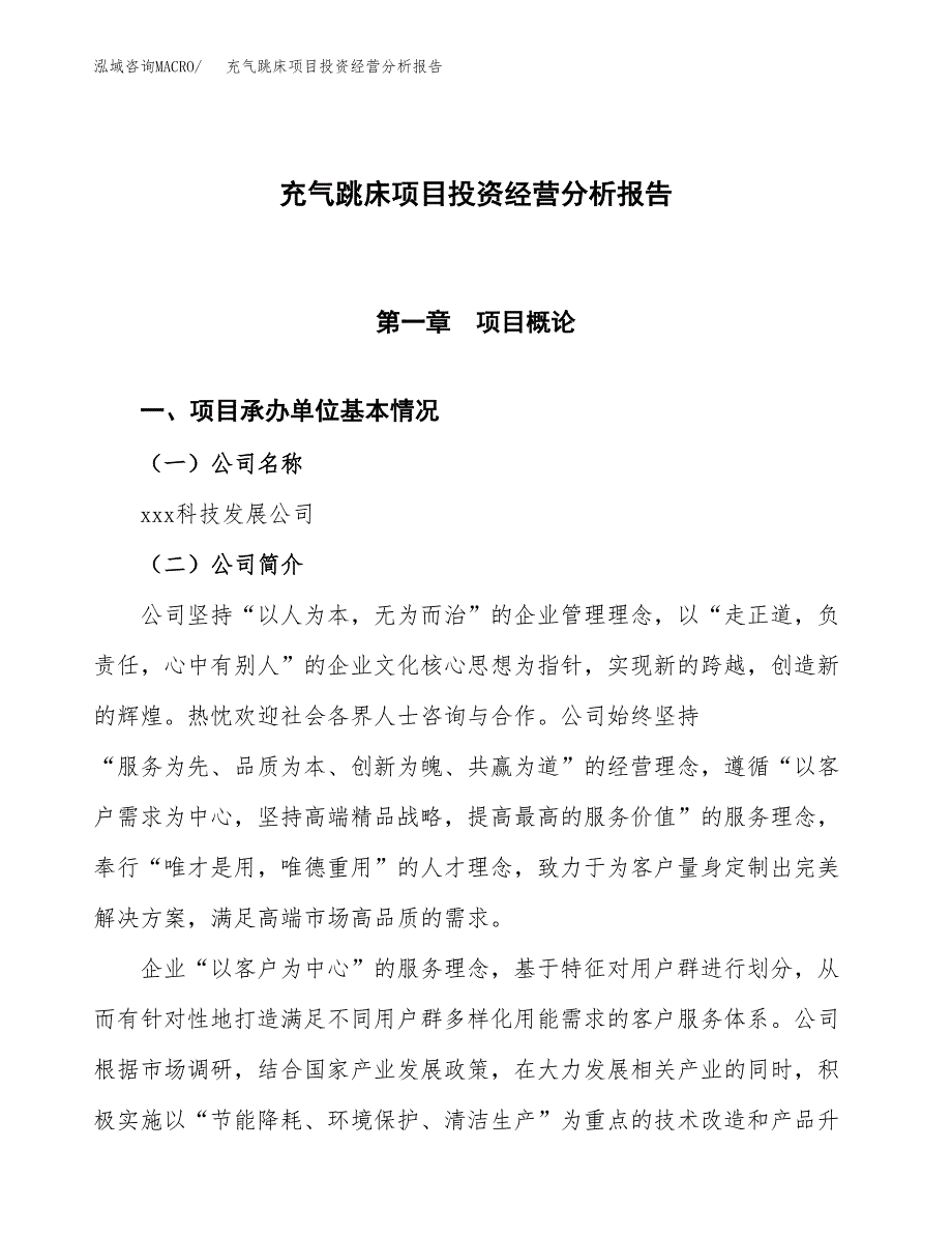 充气跳床项目投资经营分析报告模板.docx_第1页