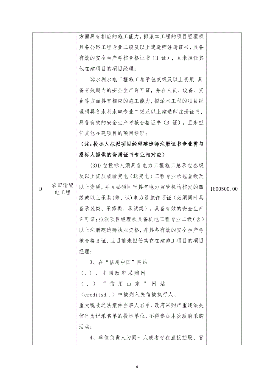 2019年武城县老城镇0.4万亩高标准农田建设项目招标文件_第4页