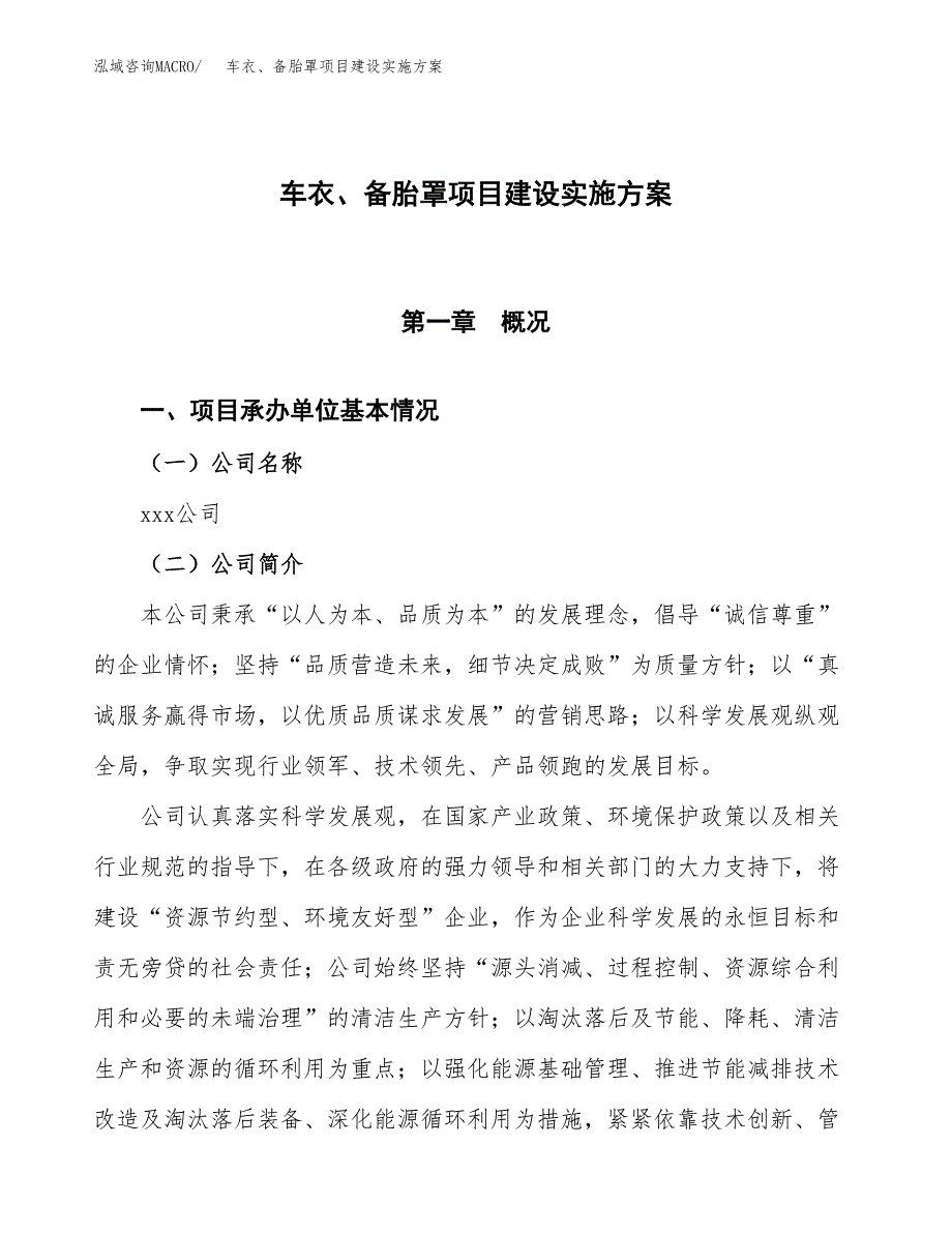 车衣、备胎罩项目建设实施方案（模板）_第1页