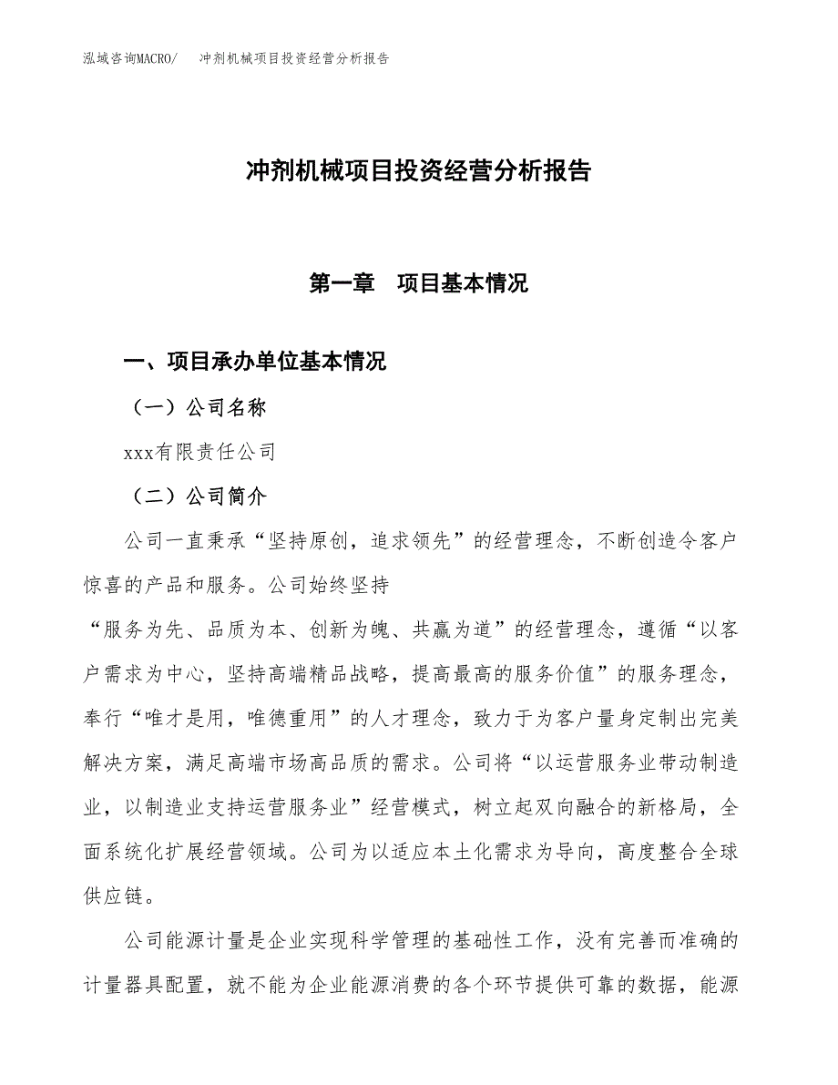 冲剂机械项目投资经营分析报告模板.docx_第1页