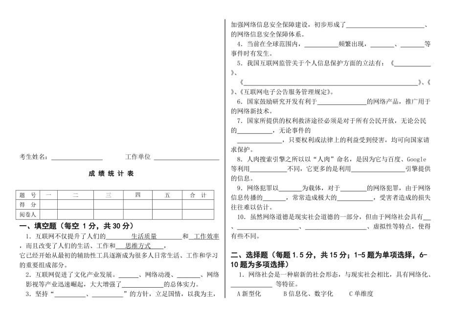 青岛市专业技术人员继续教育公需科目“互联网监管与网络道德建设”试卷及答案精品资料_第1页