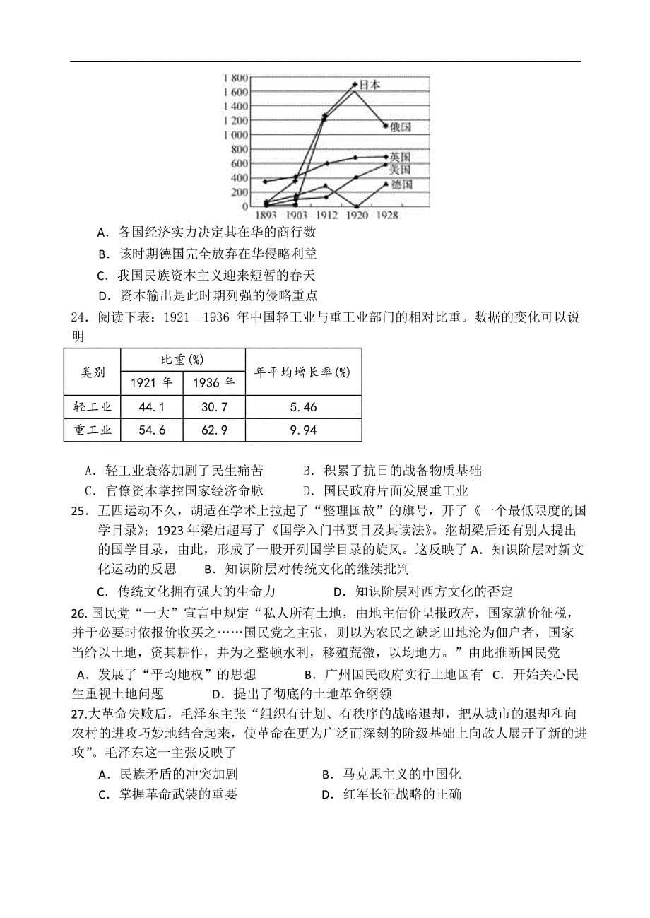 2017-2018学年四川省成都市第七中学高二下学期半期考试历史试题 Word版.doc_第5页