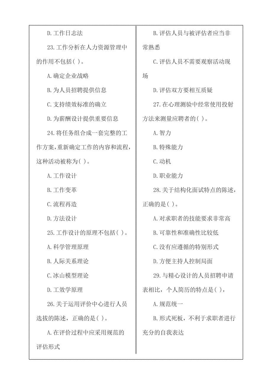 人力资源管理专业知识与实务(中级)0年考试真题资料答案附后_第5页