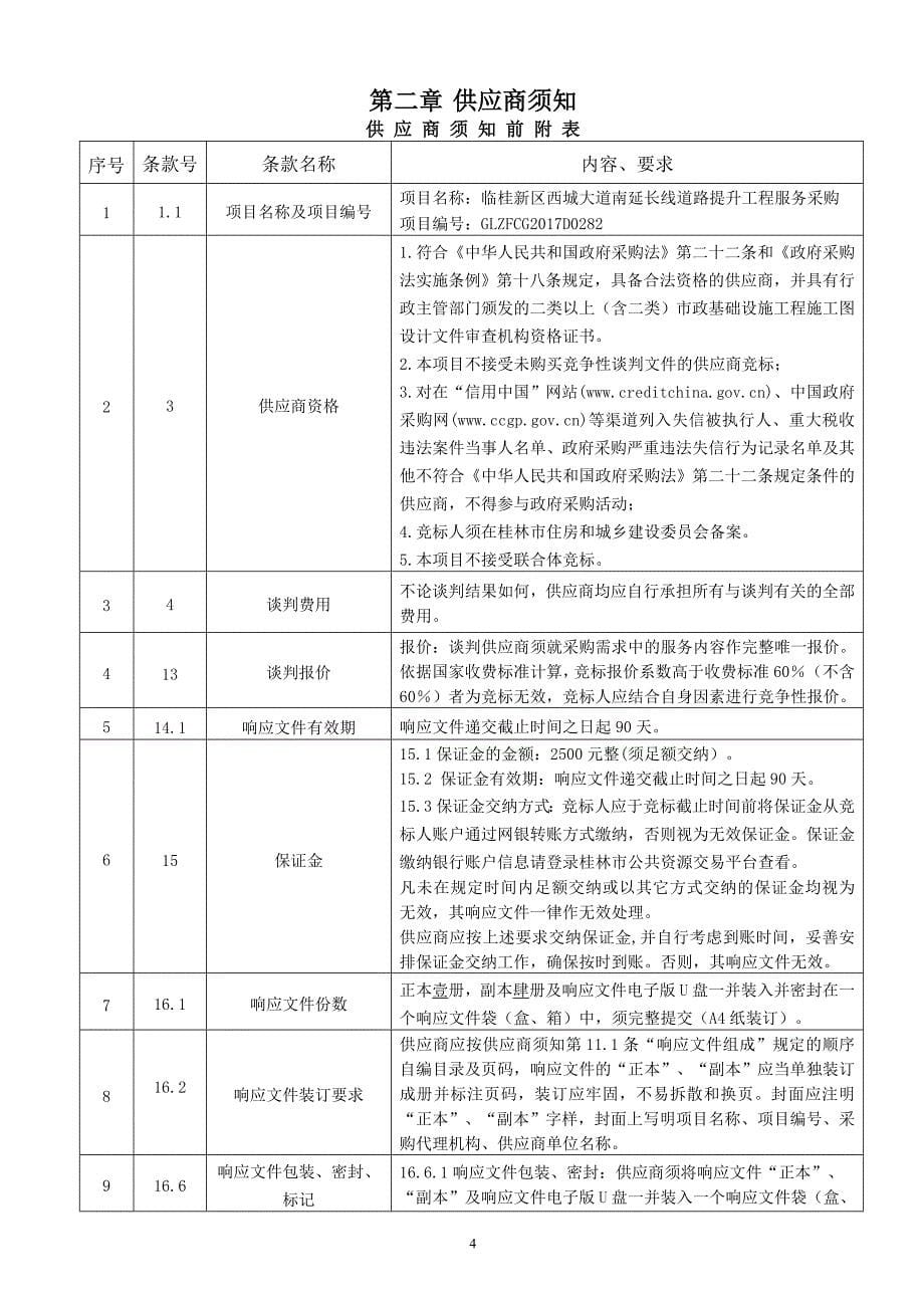 临桂新区西城大道南延长线道路提升工程服务采购竞争性谈判文件_第5页