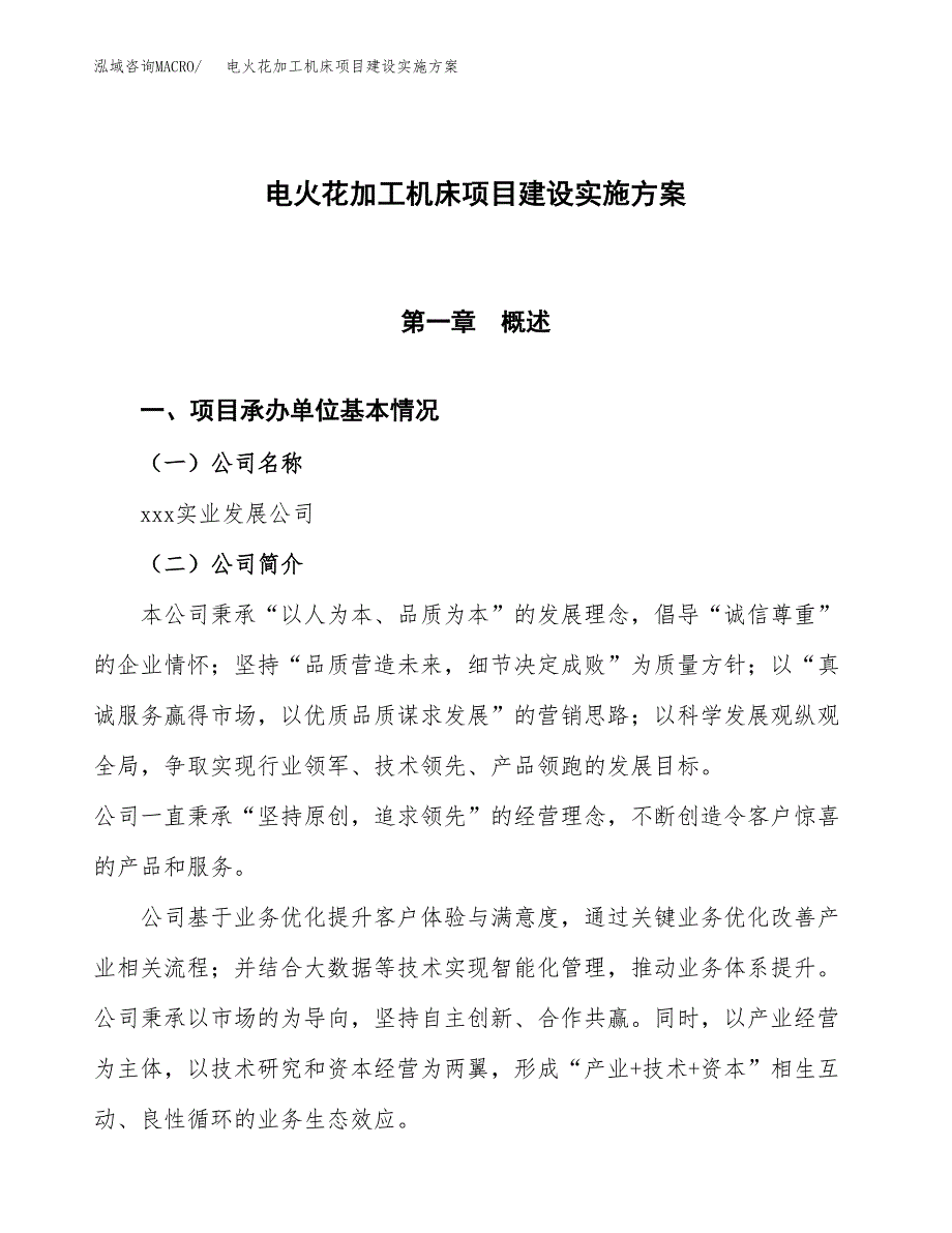 电火花加工机床项目建设实施方案（模板）_第1页