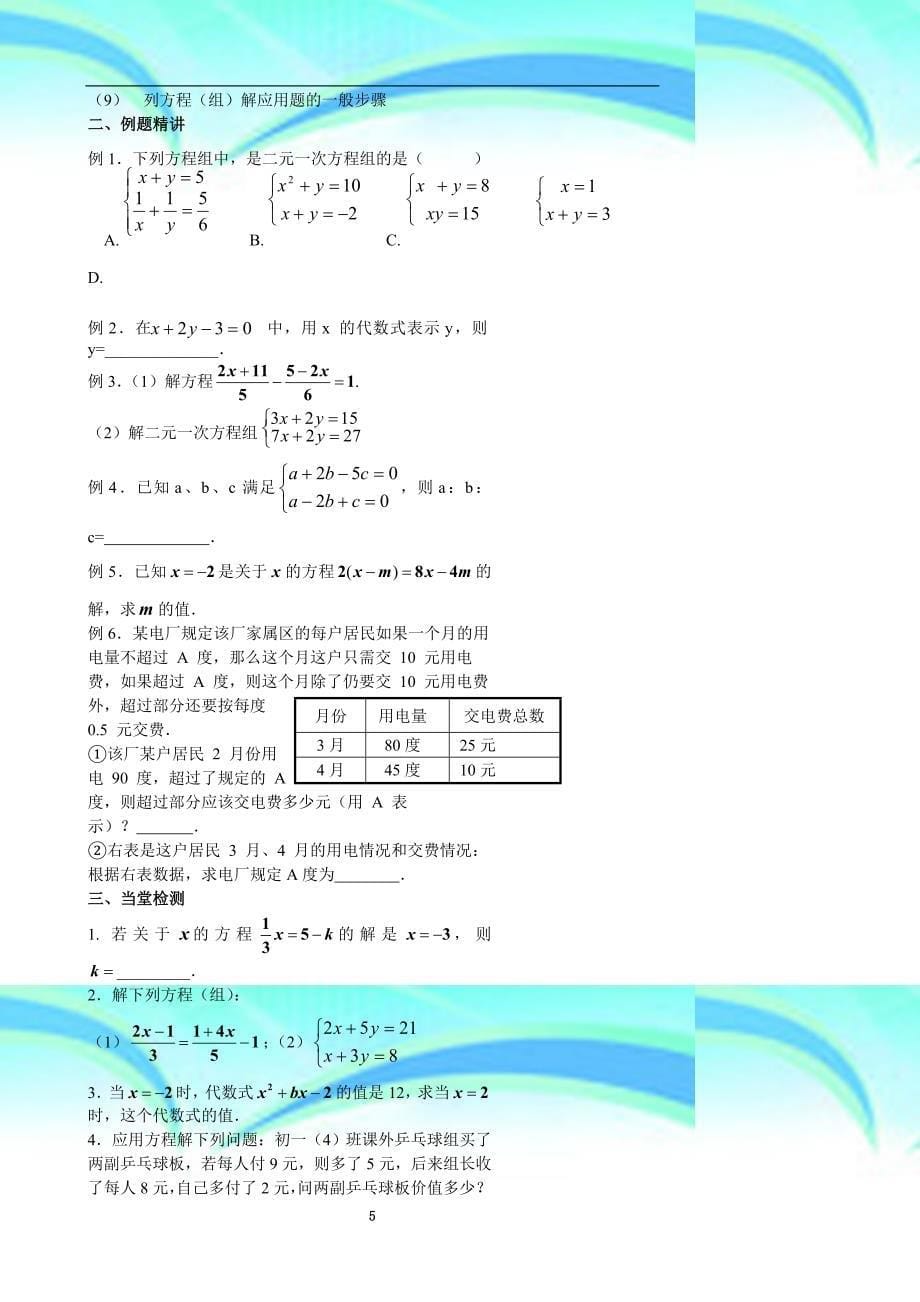 初三数学总复习数学《方程组及不等式组教学导案_第5页