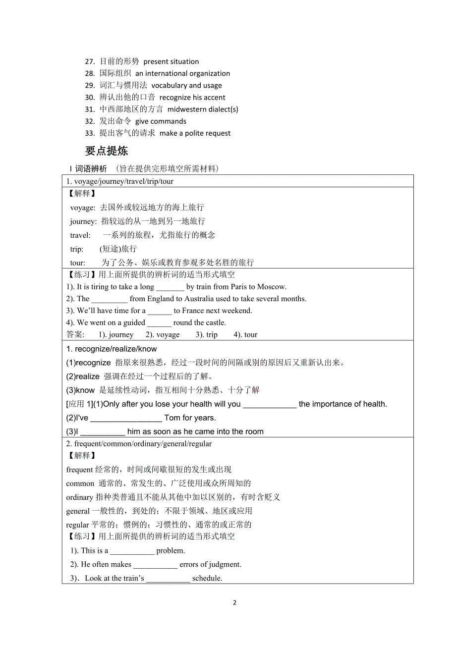 人教版高一英语必修一Unit2知识梳理、重点词汇归纳_第2页