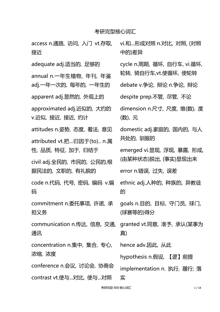 历年考研完型600核心词汇._第1页