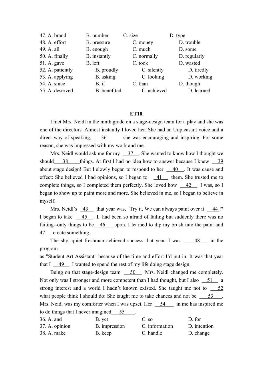 06---15年北京英语完形填空专练和标准答案_第5页