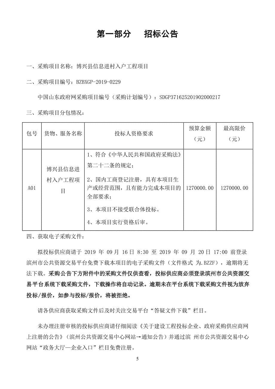 博兴县信息进村入户工程项目竞争性磋商文件_第5页