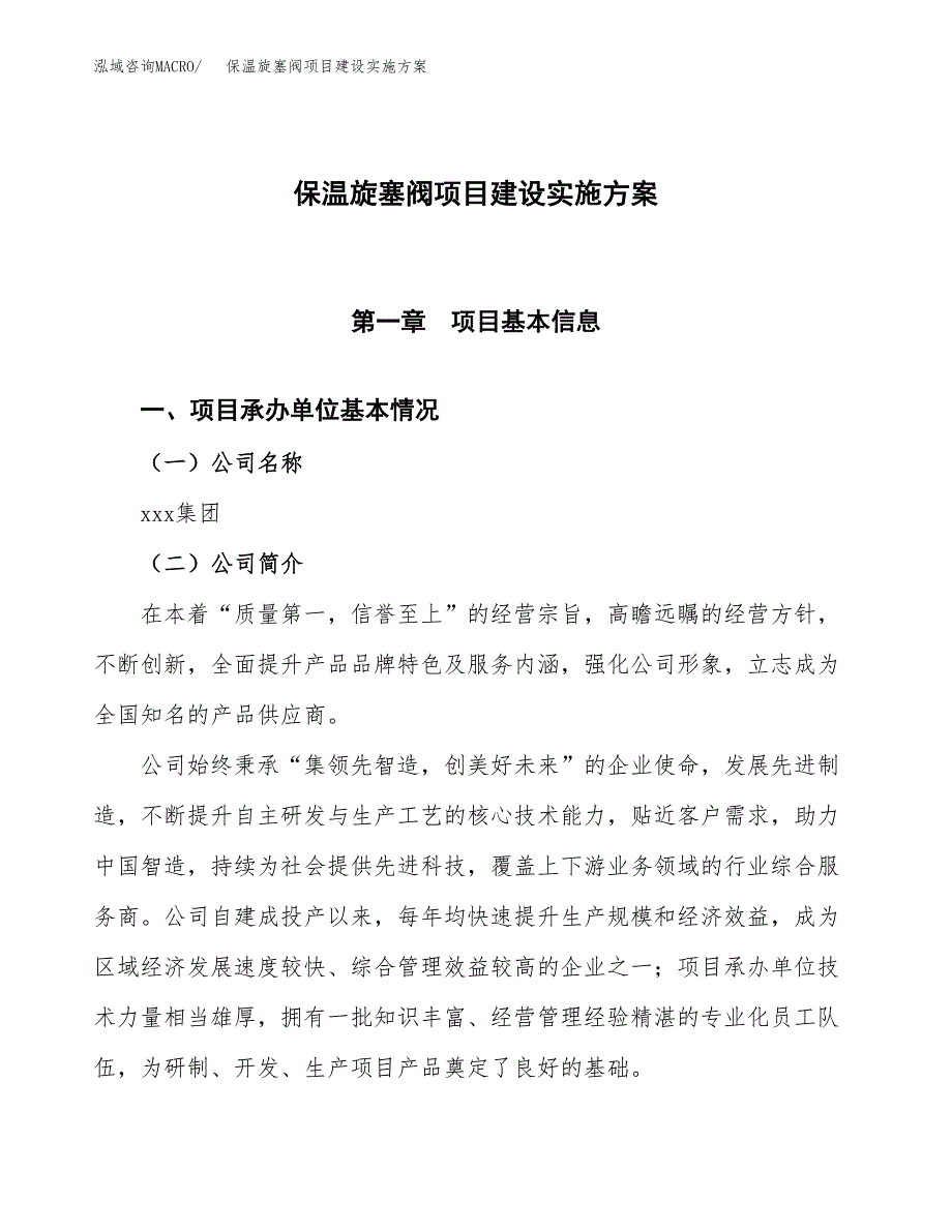 保温旋塞阀项目建设实施方案（模板）_第1页