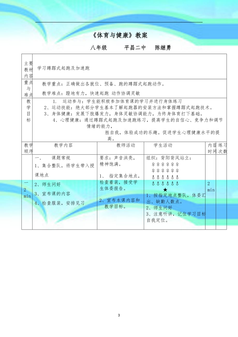 八年级公开课蹲踞式起跑教学导案_第3页