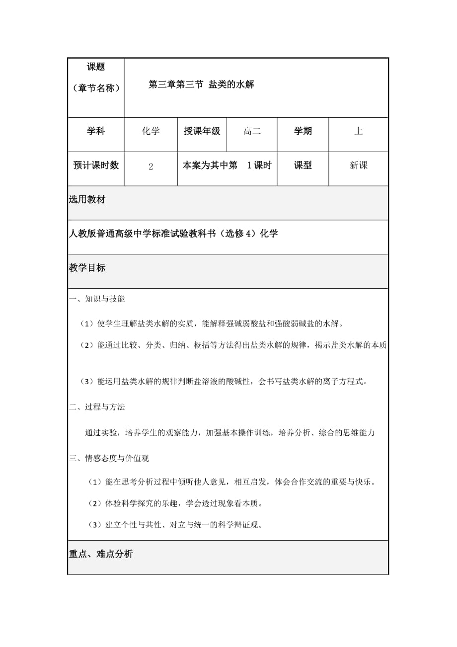 高中化学人教版——盐类的水解教学设计_第1页