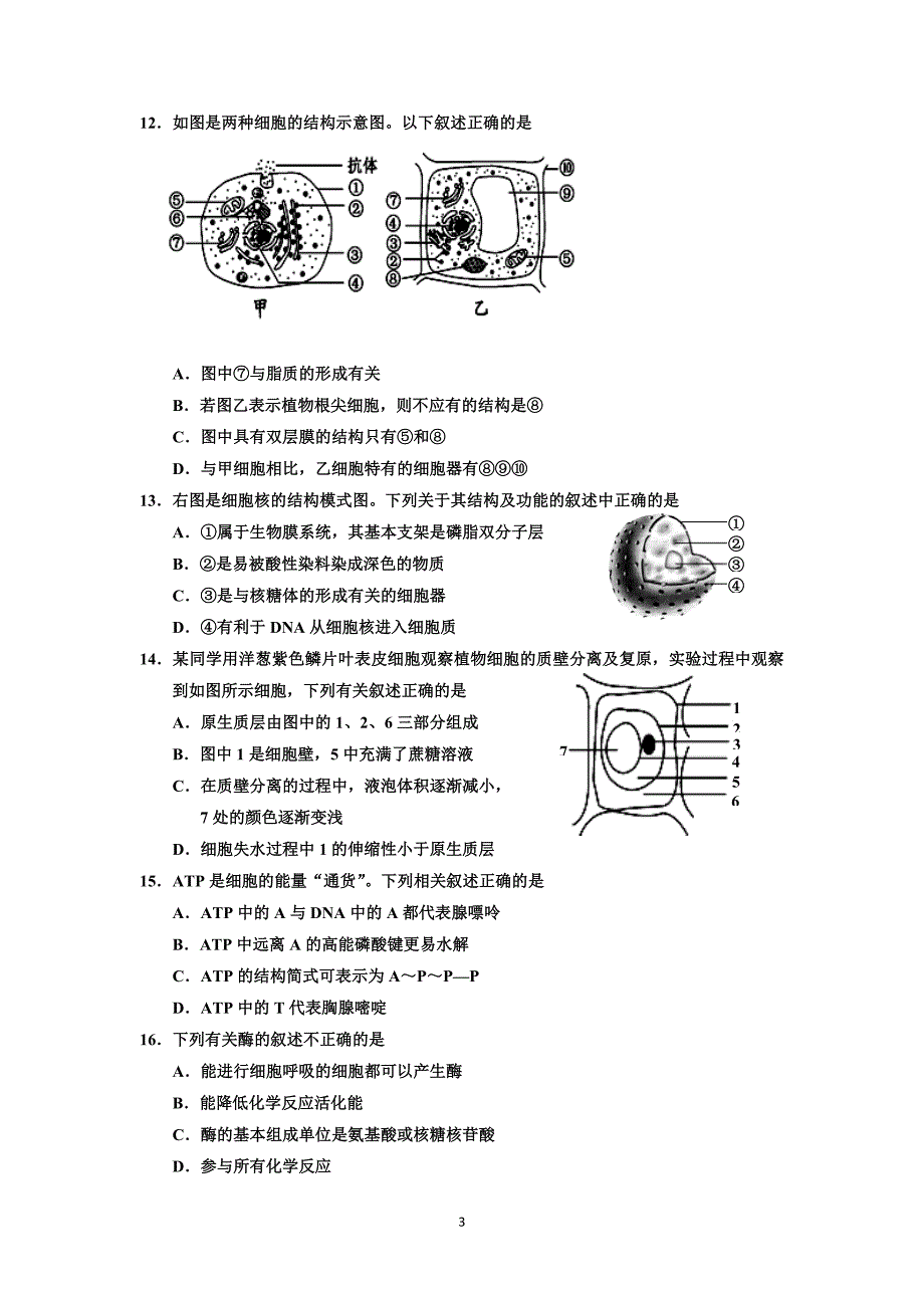 2017-2018学年天津市六校（静海一中、宝坻一中等）高一上学期期末联考生物试题.doc_第3页