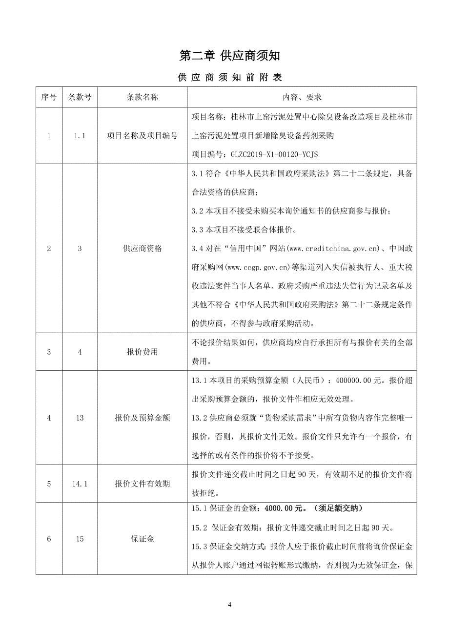 桂林市上窑污泥处置中心新增除臭设备药剂采购招标文件_第5页