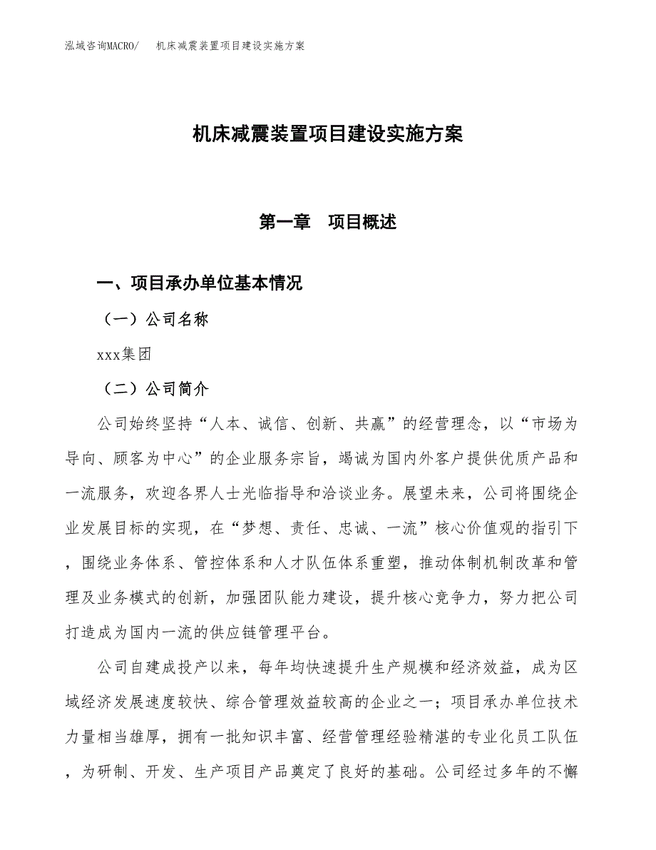 机床减震装置项目建设实施方案（模板）_第1页