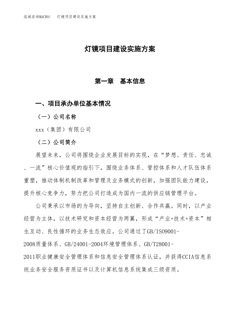 灯镜项目建设实施方案（模板）_第1页