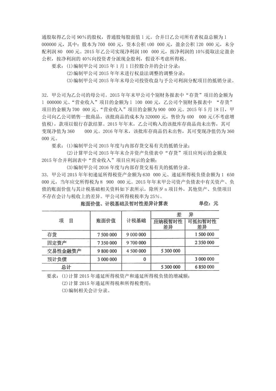 自考高级财务会计试题及答案_第5页