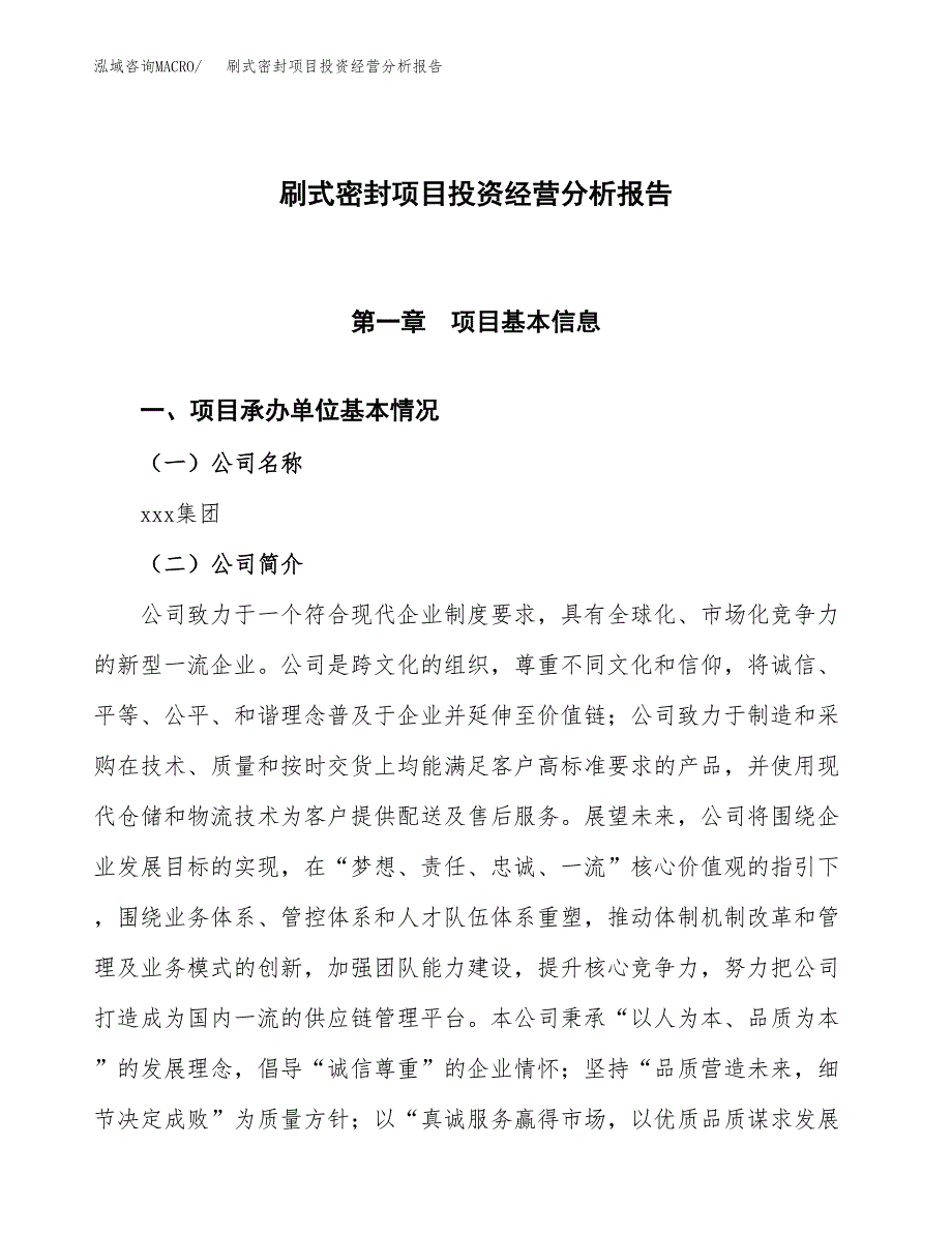 刷式密封项目投资经营分析报告模板.docx_第1页