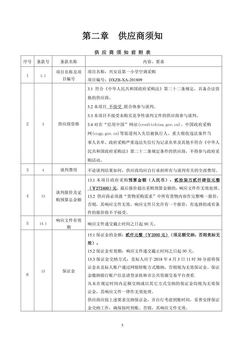 兴安县第一小学空调采购竞争性谈判文件_第5页