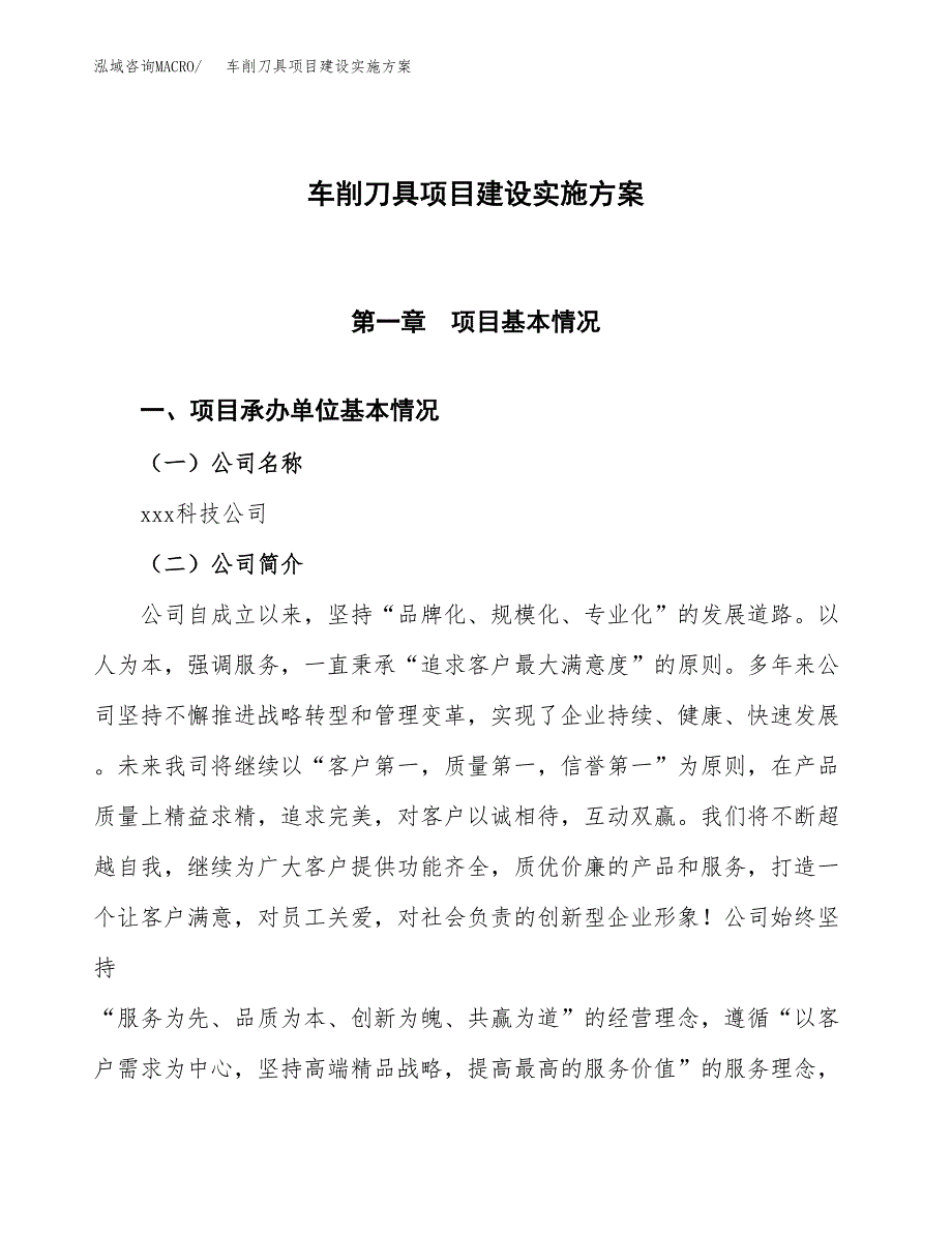 车削刀具项目建设实施方案（模板）_第1页