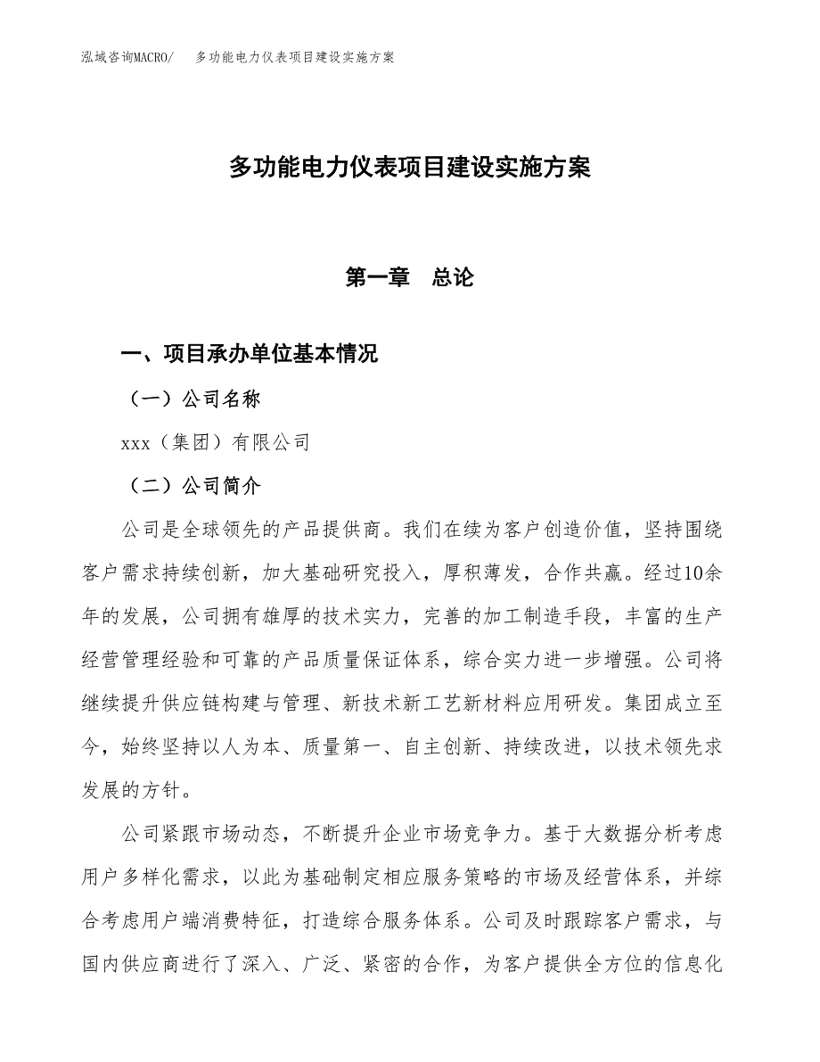 多功能电力仪表项目建设实施方案（模板）_第1页