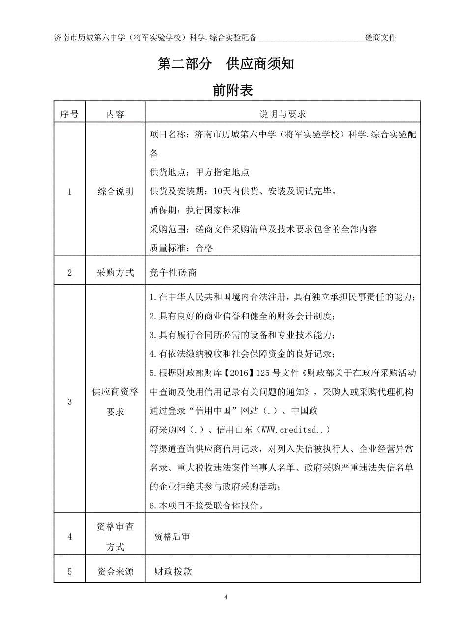 济南市历城第六中学（将军实验学校）科学.综合实验配备竞争性磋商文件_第5页