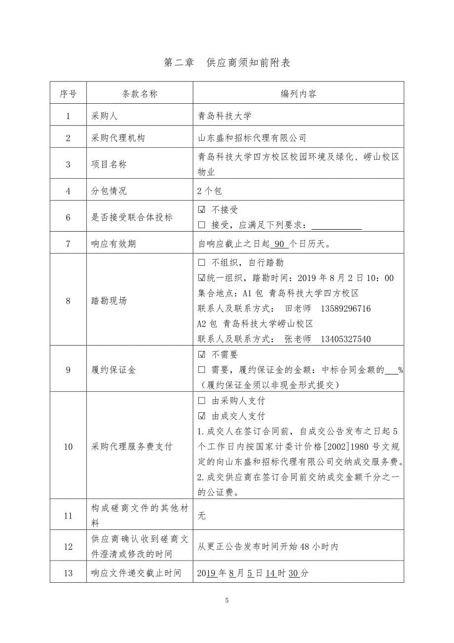 青岛科技大学四方校区校园环境及绿化、崂山校区物业项目竞争性磋商文件上册_第5页