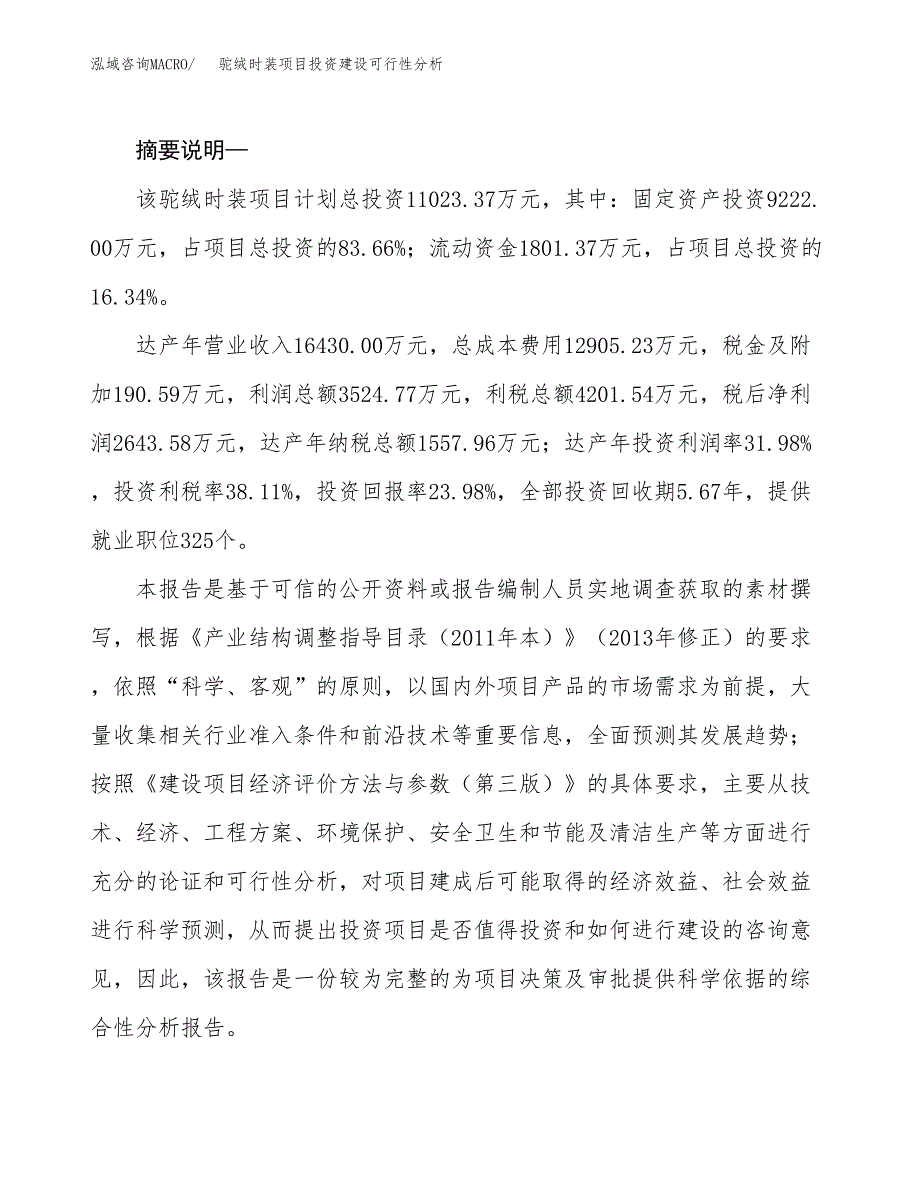 驼绒时装项目投资建设可行性分析.docx_第2页