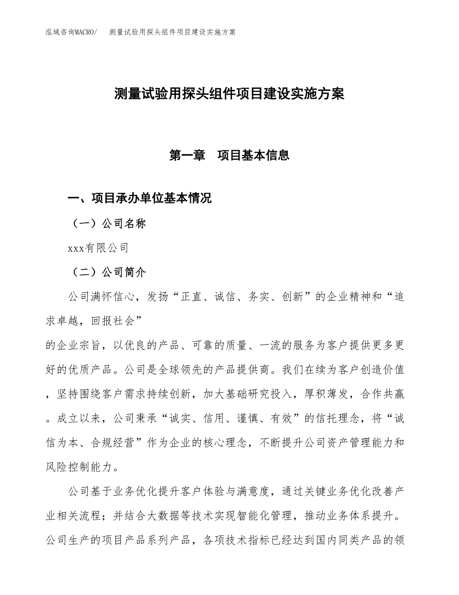 测量试验用探头组件项目建设实施方案（模板）_第1页