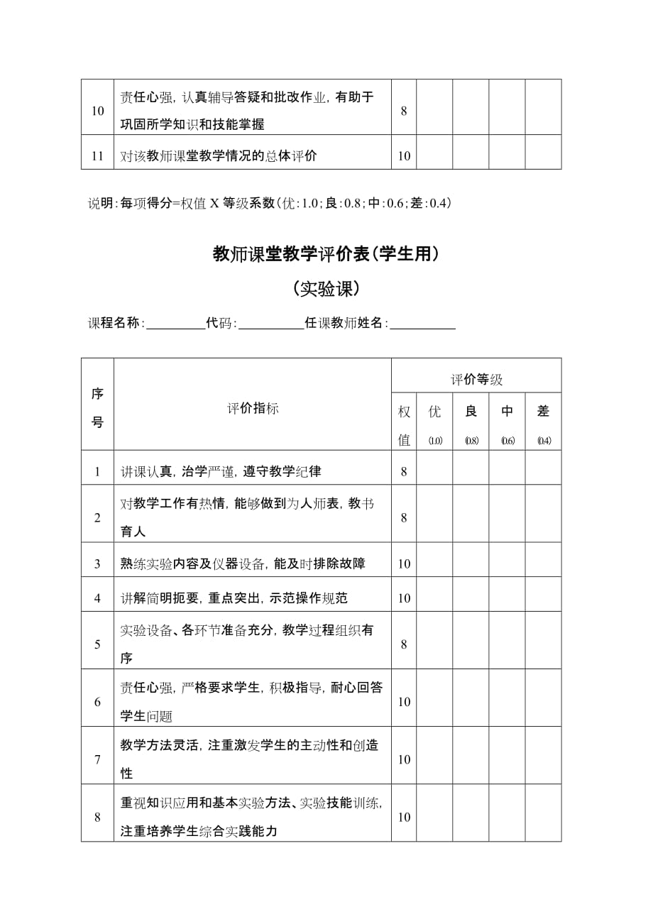 《教师课堂教学评价表》模版学生用_第4页