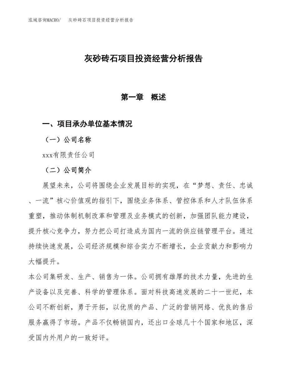 灰砂砖石项目投资经营分析报告模板.docx_第1页