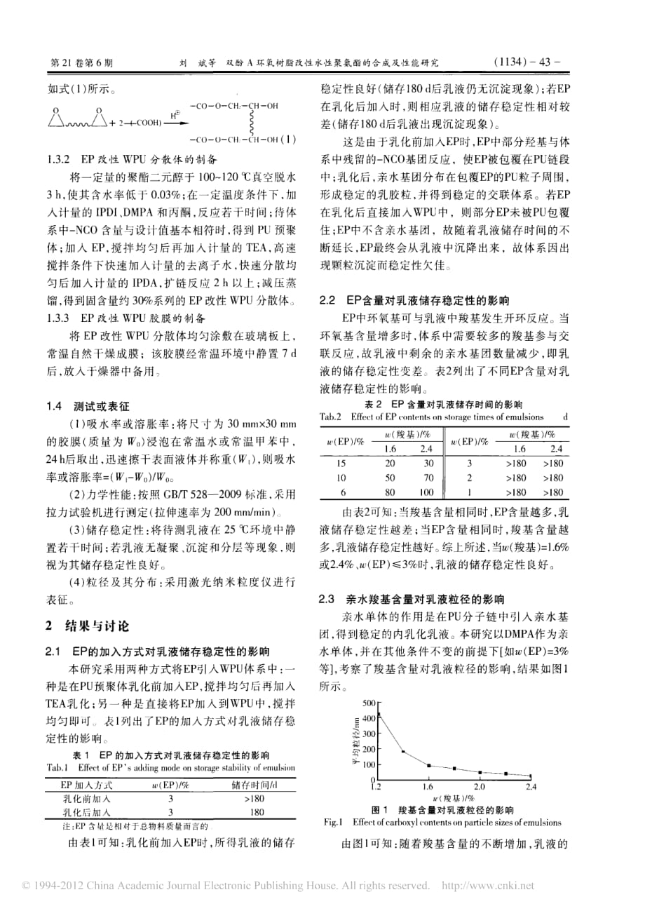 双酚A环氧树脂改性水性聚氨酯的合成及性能研究_第2页