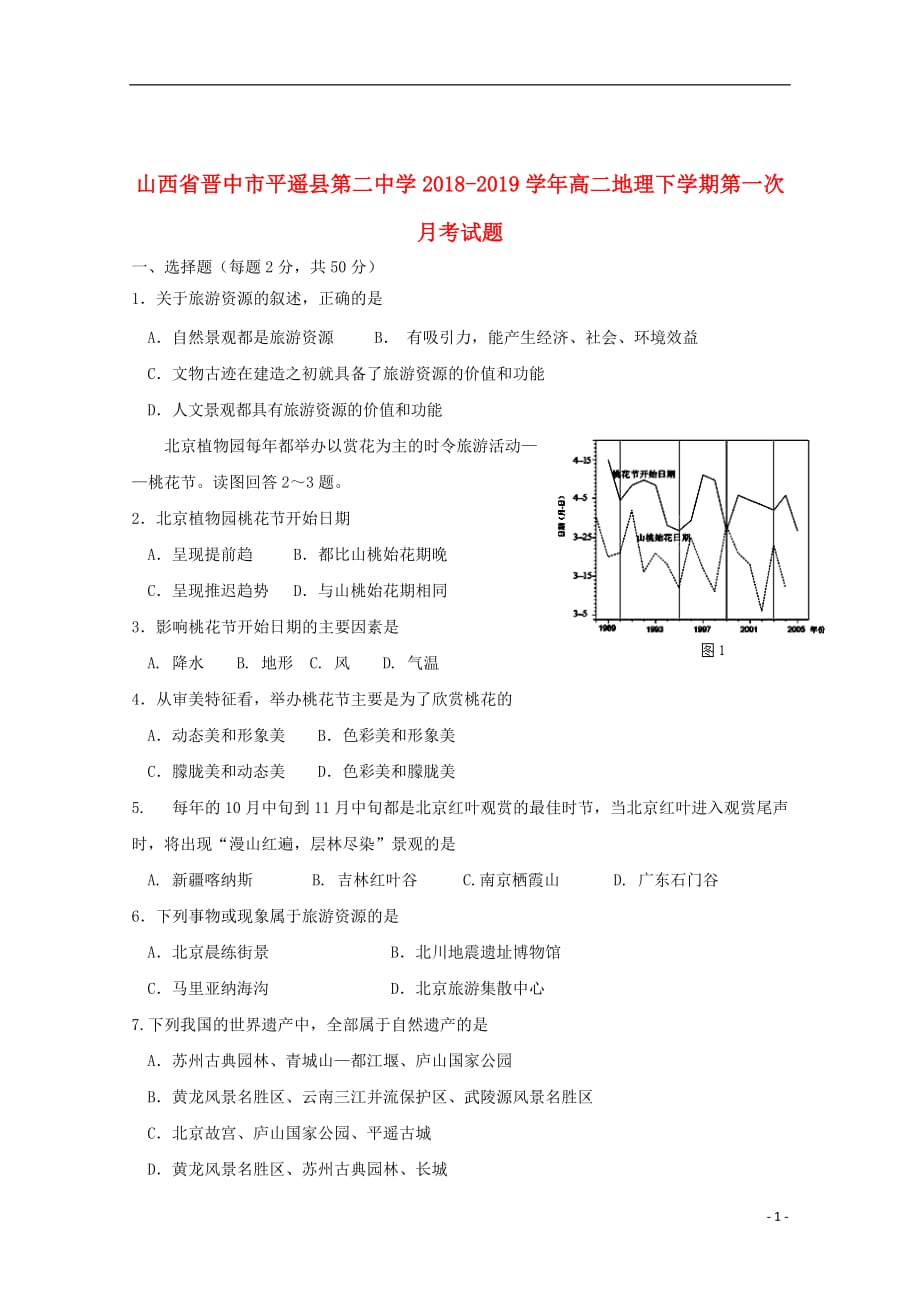 山西省晋中市平遥县第二中学2018_2019学年高二地理下学期第一次月考试题_第1页