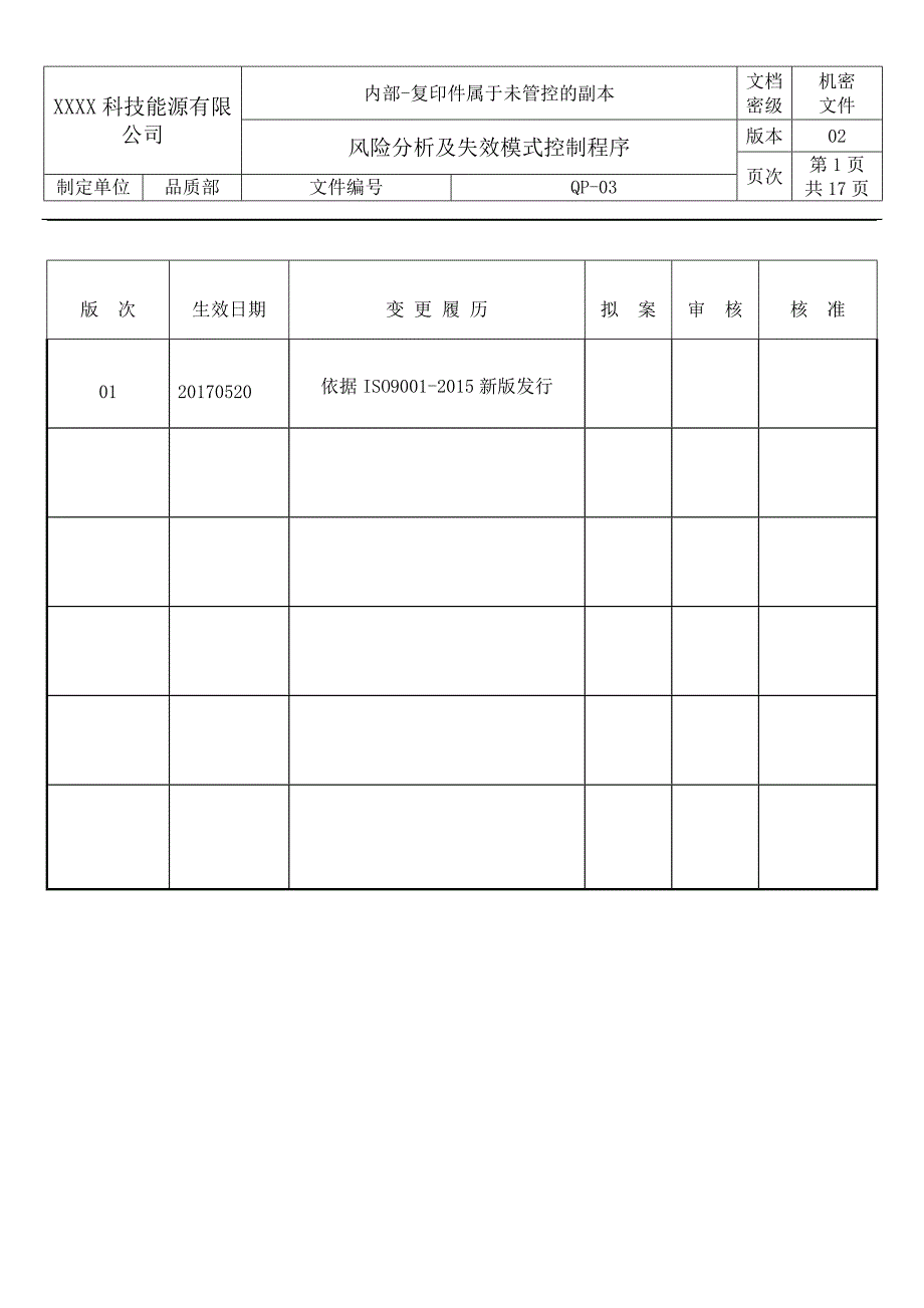 ISO9001-2015风险分析及失效模式控制程序_第1页