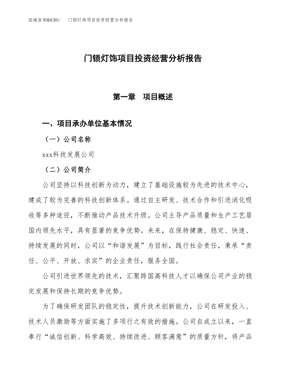 门锁灯饰项目投资经营分析报告模板.docx_第1页