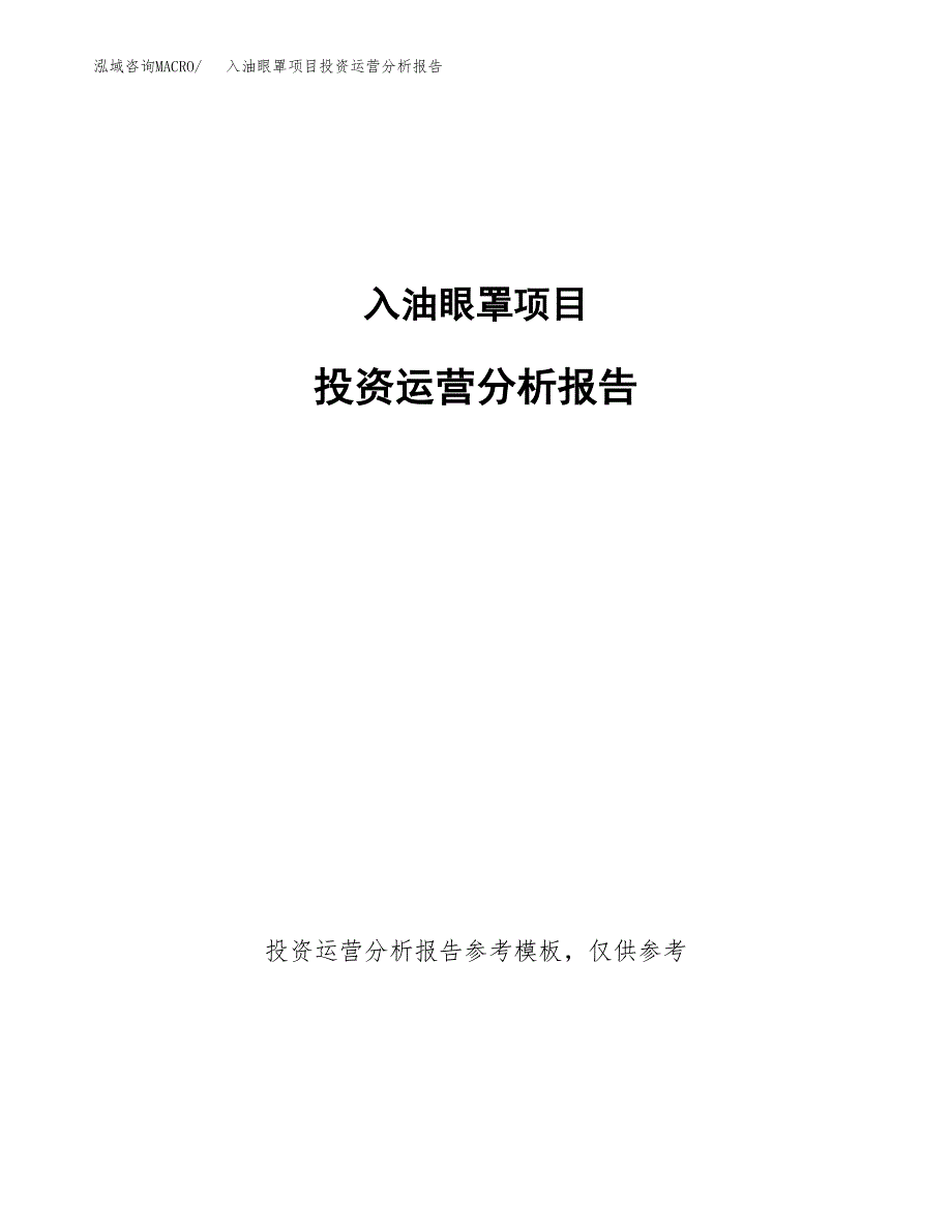 入油眼罩项目投资运营分析报告参考模板.docx_第1页