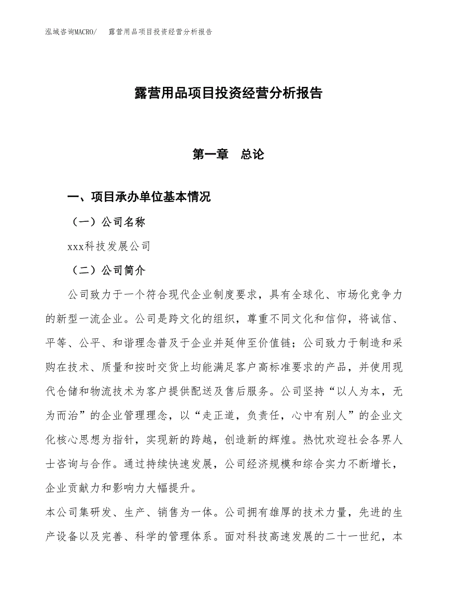 露营用品项目投资经营分析报告模板.docx_第1页