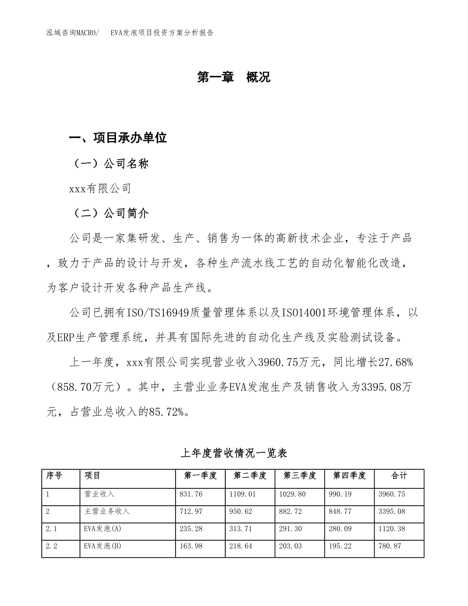 EVA发泡项目投资方案分析报告.docx_第1页