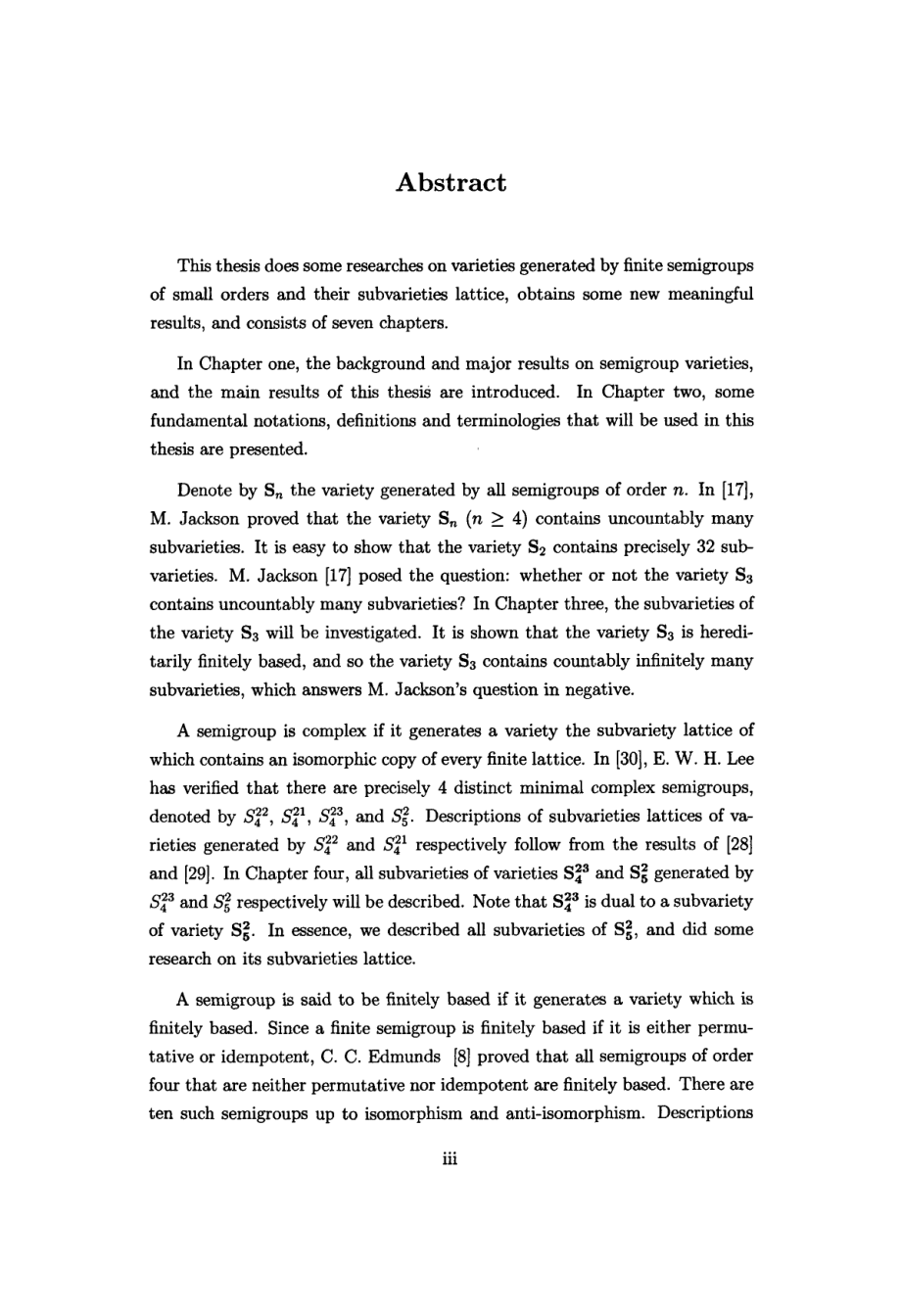 有限半群生成的簇及其子簇格的若干研究_第4页