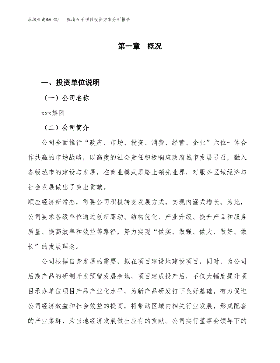 琉璃石子项目投资方案分析报告.docx_第1页