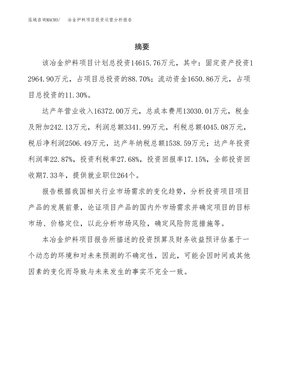 冶金炉料项目投资运营分析报告参考模板.docx_第2页