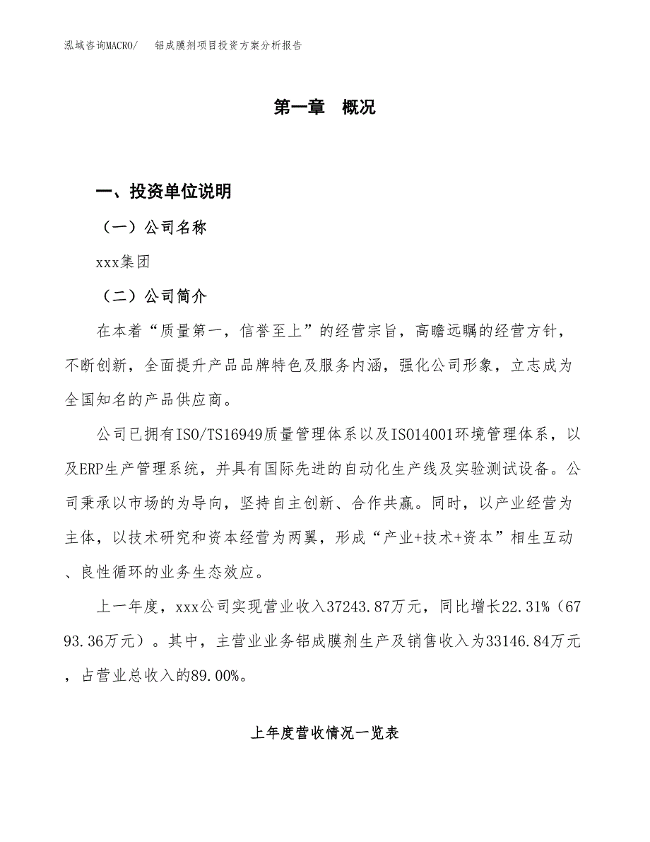 铝成膜剂项目投资方案分析报告.docx_第1页