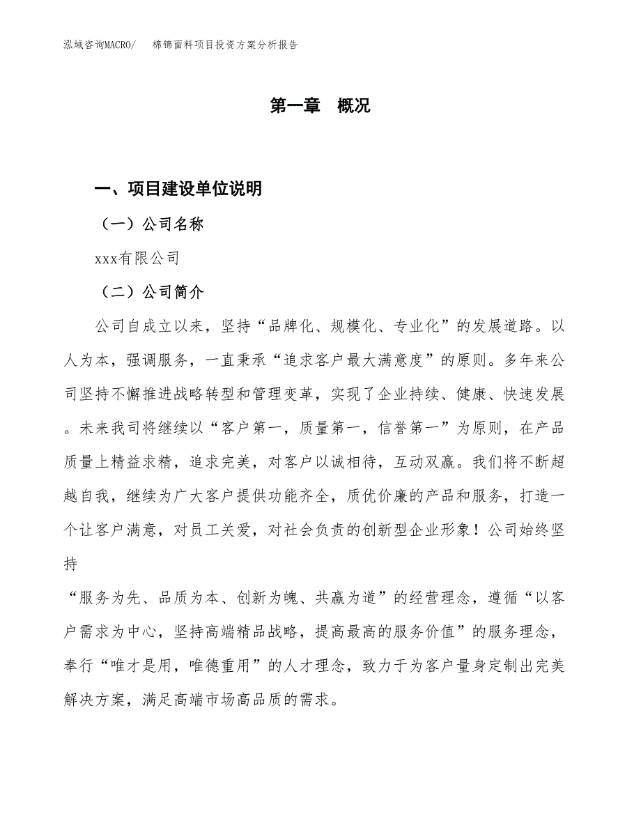 棉锦面料项目投资方案分析报告.docx_第1页