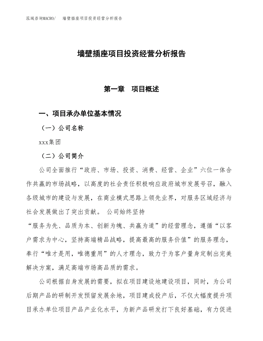 墙壁插座项目投资经营分析报告模板.docx_第1页