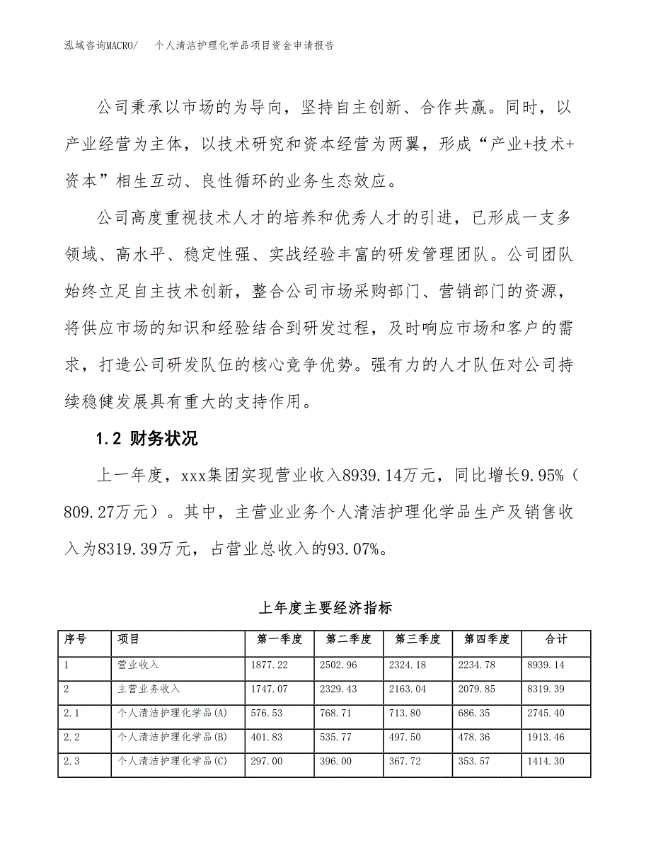 个人清洁护理化学品项目资金申请报告_第4页