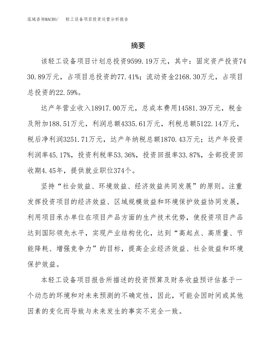 轻工设备项目投资运营分析报告参考模板.docx_第2页