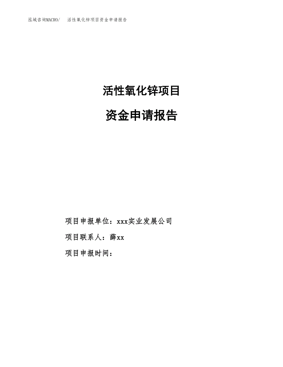 活性氧化锌项目资金申请报告_第1页